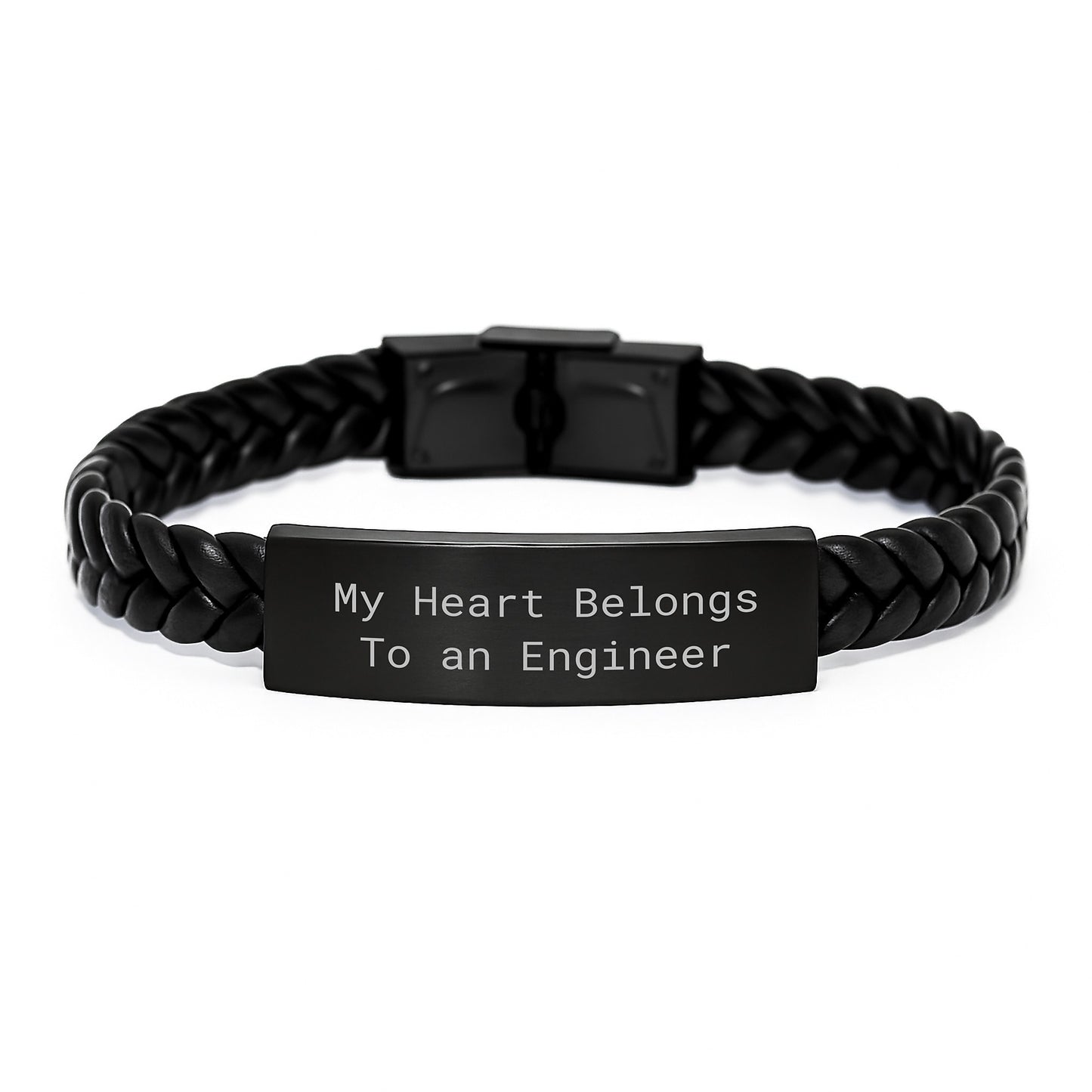 Funny Engineer Gifts for Him, Interlaced Leather Bracelet with My Heart Belongs To An Engineer Quote, Stainless Steel and PU Leather, Birthday Unique Gifts from Men to Friends - Image 1