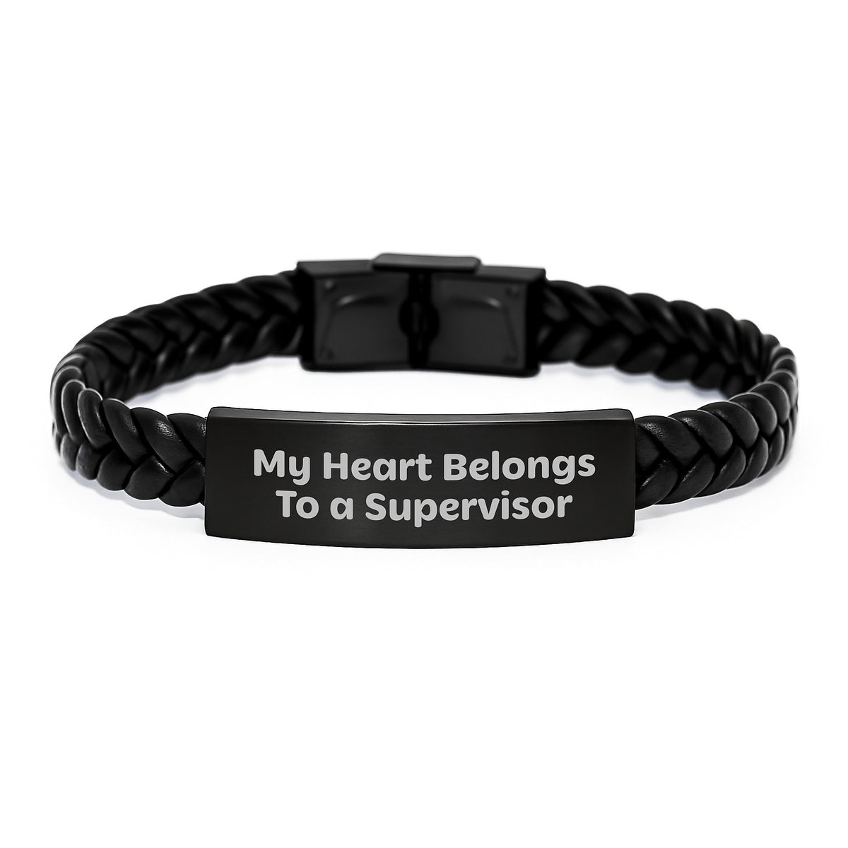 Funny Supervisor Gifts from Men for Women Christmas Unique Interlaced Leather Bracelet with Quote 'My Heart Belongs To A Supervisor' - Image 1