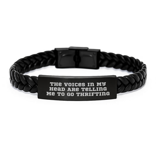 Thrifting Fun Interlaced Leather Bracelet - Funny Quote Gifts from Friends to Thrifting Enthusiasts for Christmas Unique Gifts - Image 1