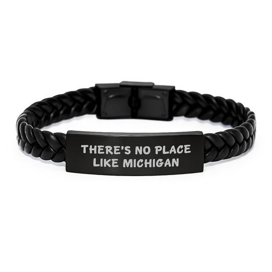 Michigan Gifts from Friends, 'There's No Place Like Michigan' Interlaced Leather Bracelet for Birthday, Men or Women - Image 1