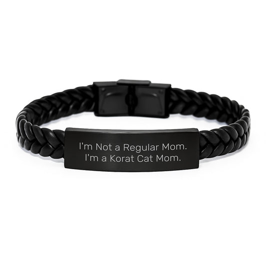 Korat Cat Mom Gifts, Funny Quote Interlaced Leather Bracelet, Gifts from Family for Korat Cat, Unique Graduation Gifts for Women, Friends, and Coworkers - Image 1