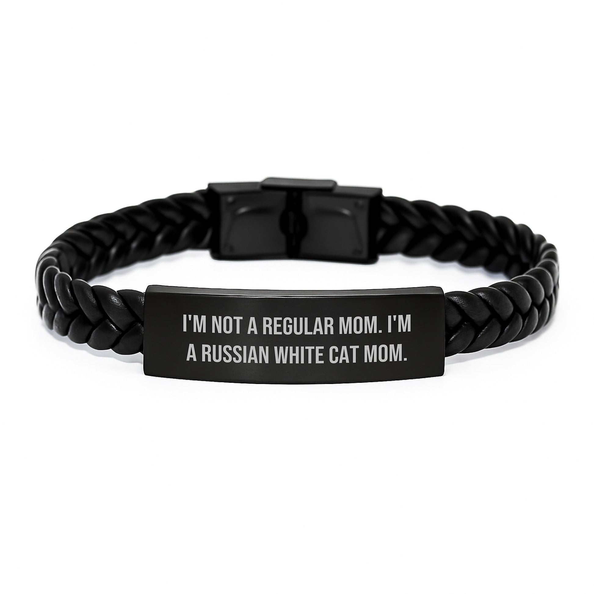 Russian White Cat Mom's Proud, Funny Interlaced Leather Bracelet Gifts for Men, Women, or Friends from Mom, Graduation Unique Gifts - Image 1