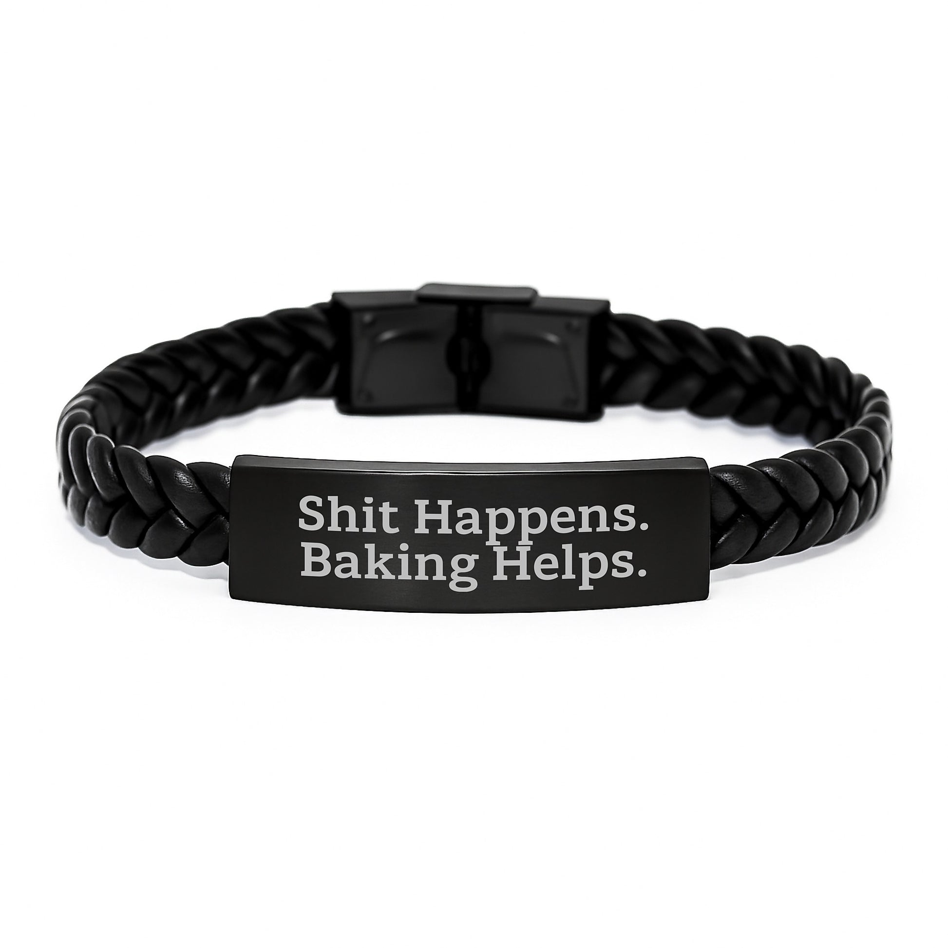 Baking Lover's Gift, Funny Quote Interlaced Leather Bracelet, Christmas Unique Presents for Men, Women, Friends, Family, Engraved Stainless Steel, PU Leather - Image 1
