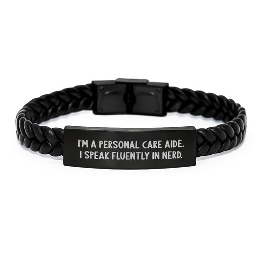 Funny Personal Care Aide Humor Gifts from Friends Interlaced Leather Bracelet for Personal Care Aide with geniusy Quote, Perfect Christmas Unique Gifts for Coworkers - Image 1