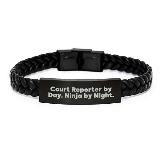 Court Reporter Gifts Unique Interlaced Leather Bracelets for Men Court Reporter By Day. Ninja By Night. Birthday Unique Gifts - Image 1