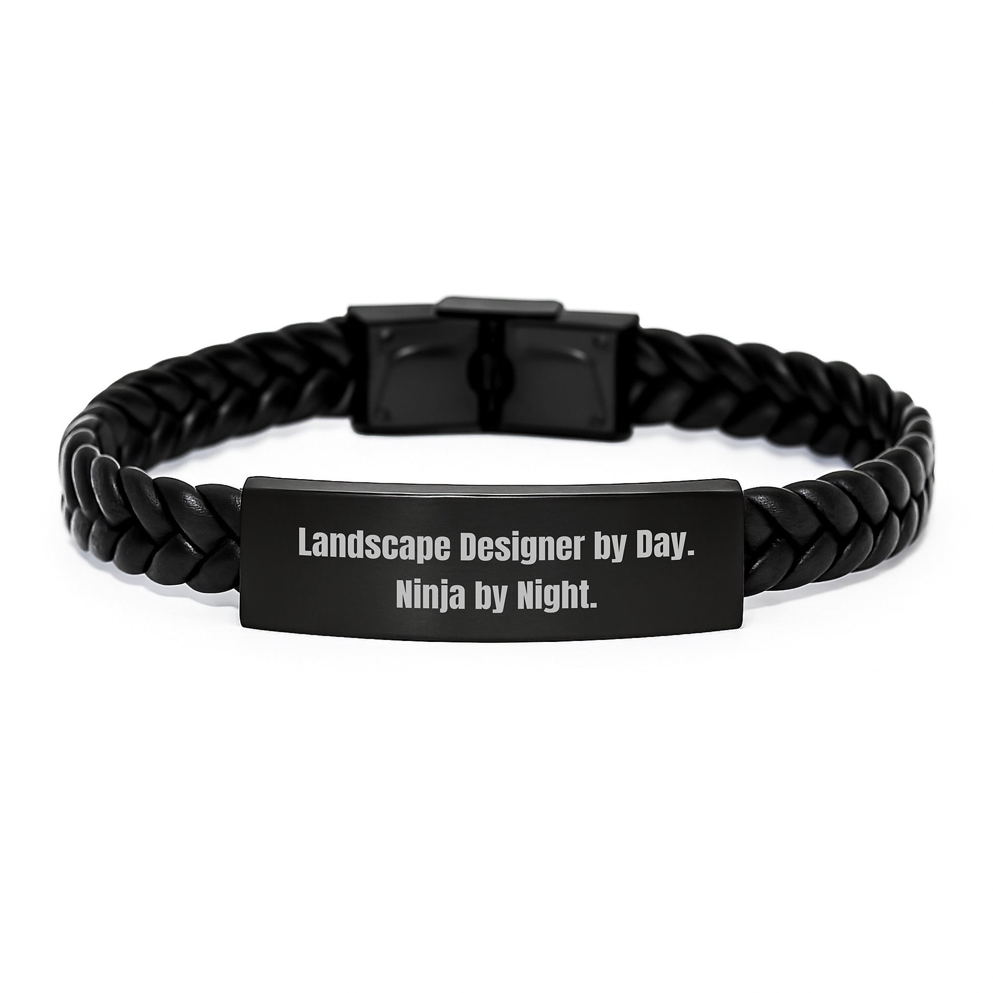 Landscape Designer Gifts, Interlaced Leather Bracelet, Funny Quote, Gifts from Friends, Gifts for Landscape Designer - 'Landscape Designer By Day. Ninja By Night.' - Image 1
