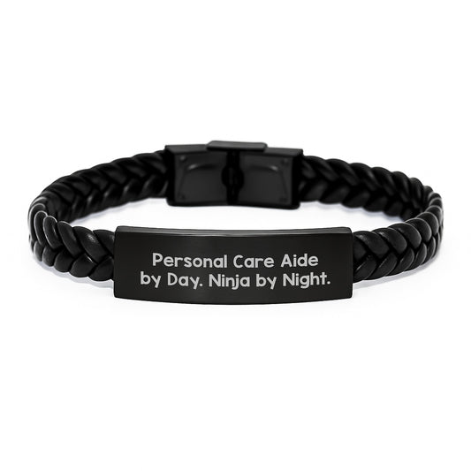 Personal Care Aide Gifts for Men - Funny Quote Interlaced Leather Bracelet by Friends, Birthday Unique Gifts from Family - Image 1