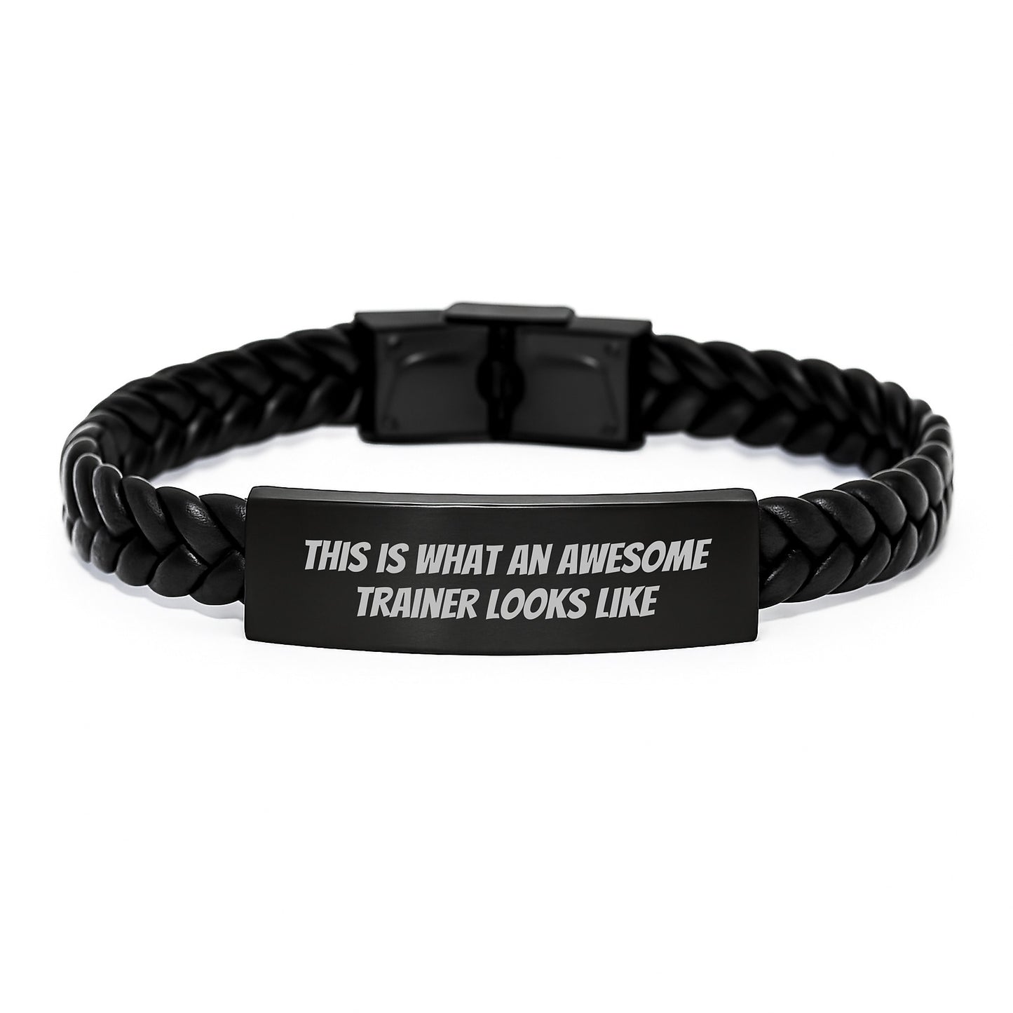 Inspiring Trainer Gifts from Friends for Awesome Trainers - Interlaced Leather Bracelet, Stainless Steel, PU Leather, 7.87 inches, This Is What An Awesome Trainer Looks Like - Image 1