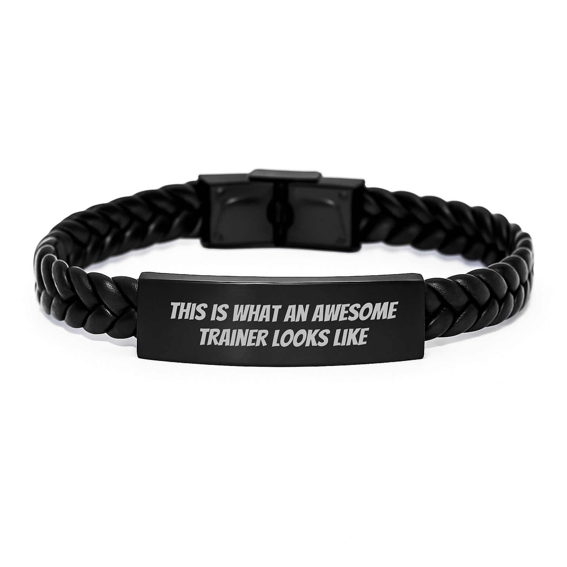 Inspiring Trainer Gifts from Friends for Awesome Trainers - Interlaced Leather Bracelet, Stainless Steel, PU Leather, 7.87 inches, This Is What An Awesome Trainer Looks Like - Image 1