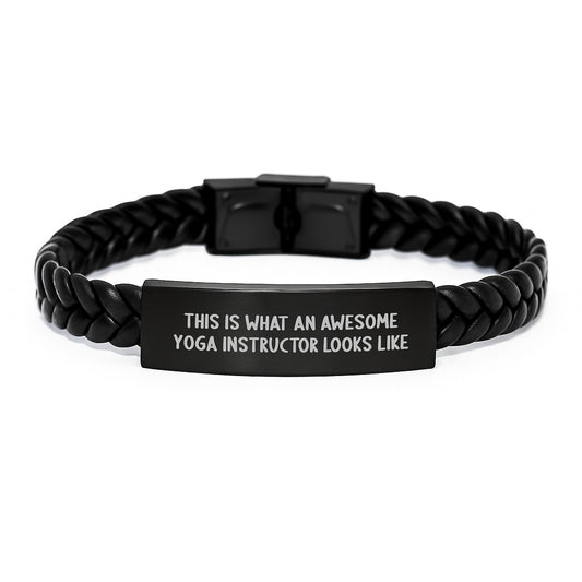 Funny Yoga Instructor Gifts from Men, Christmas Unique Interlaced Leather Bracelet for Yoga Instructor, This Is What An Awesome Yoga Instructor Looks Like - Image 1