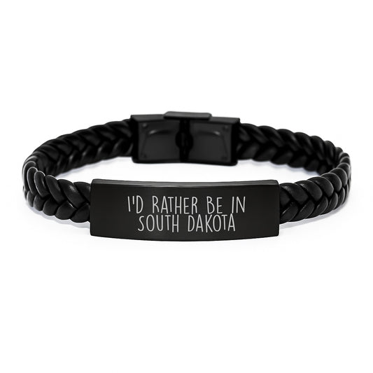I'd Rather Be In South Dakota Interlaced Leather Braclet, Funny South Dakota Gifts for Him, Her, or Friends, South Dakota Birthday Unique Gifts from Men to Women, Women to Men, Coworkers, Family - Image 1