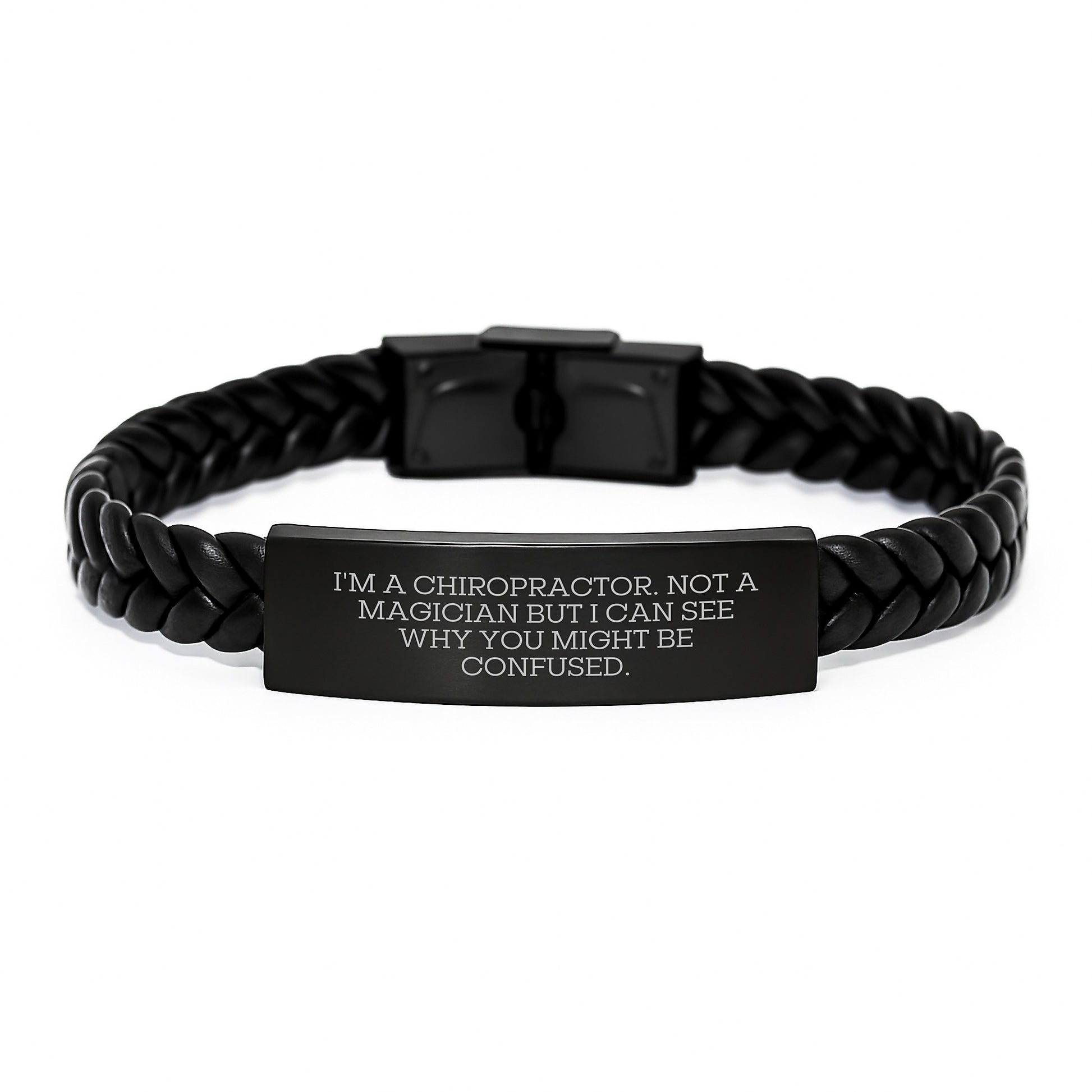 Chiropractor Gifts for Him Funny Quote Interlaced Leather Bracelet, Birthday Unique Gifts from Friends - Image 1