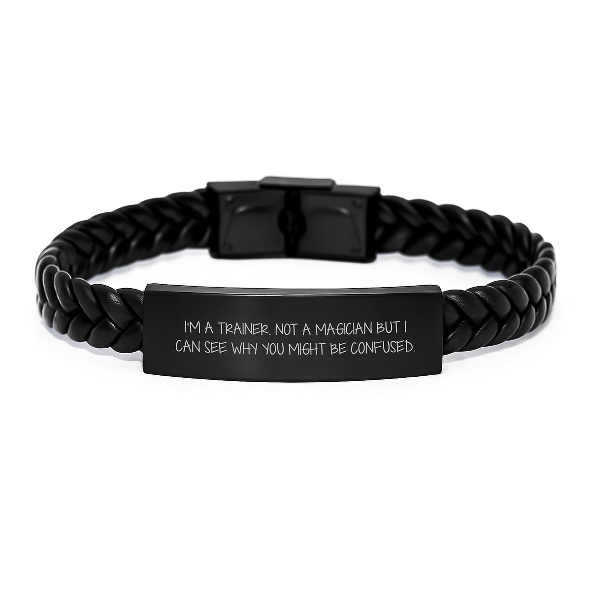Gifts from Trainer Friends - Unique Trainer Leather Bracelet, Funny Quote, Christmas Unique Gifts for Men, Women, Coworkers, Family - Interlaced Leather Trainer Bracelet - Image 1