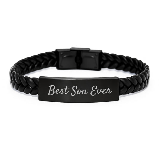 Funny Son Gifts - Best Son Ever, Interlaced Leather Bracelet for Men from Dad, Christmas Unique Gift for Son - Image 1