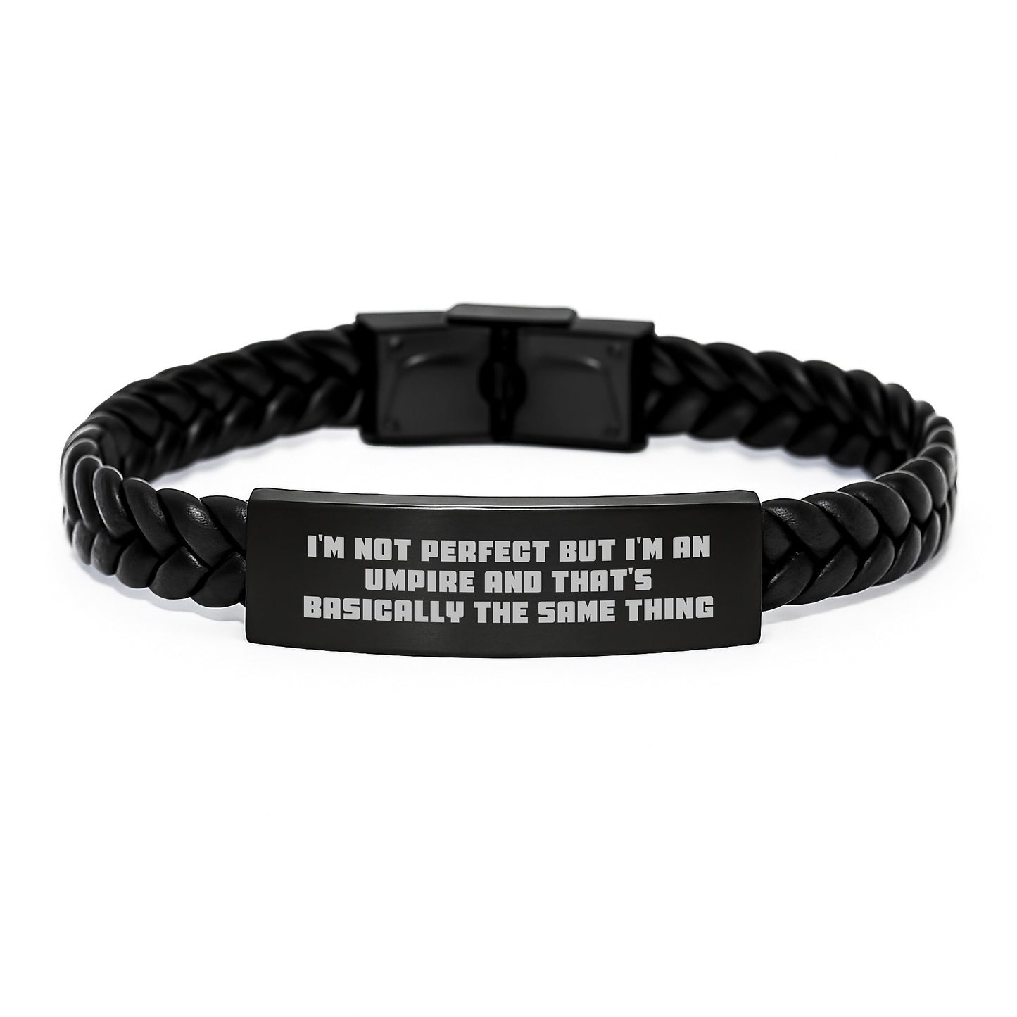Umpire Humor Interlaced Leather Bracelet Gifts for Umpires from Friends and Family on Birthday - 'I'm Not Perfect But I'm An Umpire And That's Basically The Same Thing' - Image 1