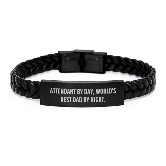 Attendant Gifts from World's Best Dads - Unique Interlaced Leather Birthday Unique Gifts for Him by Day, Funny Quote by Night - Men's Leather Accessories - Image 1