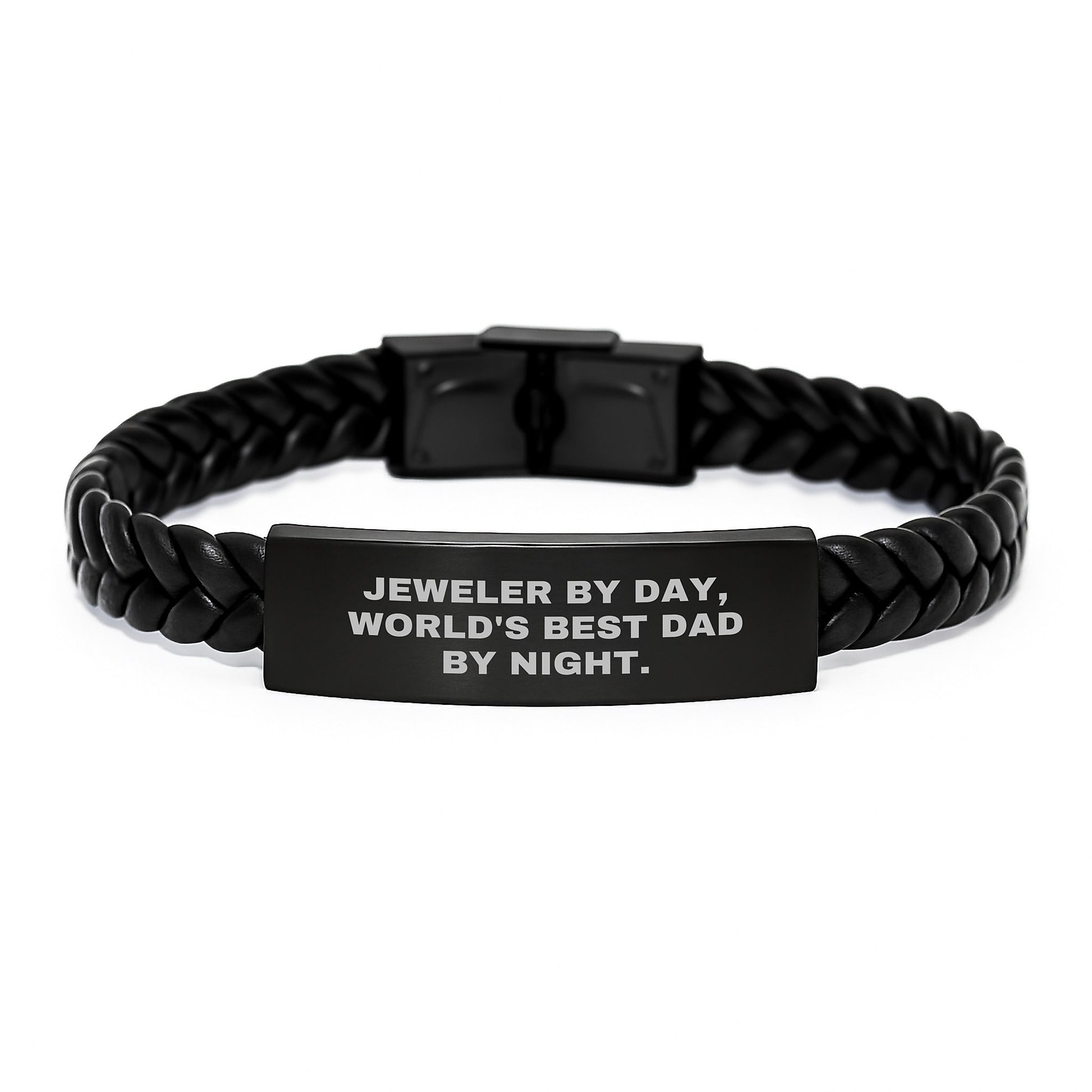 Funny Jeweler Gifts - 'Jeweler By Day, World's Best Dad By Night.' Interlaced Leather Birthday Wonders Gifts from Men to Jeweler - Image 1