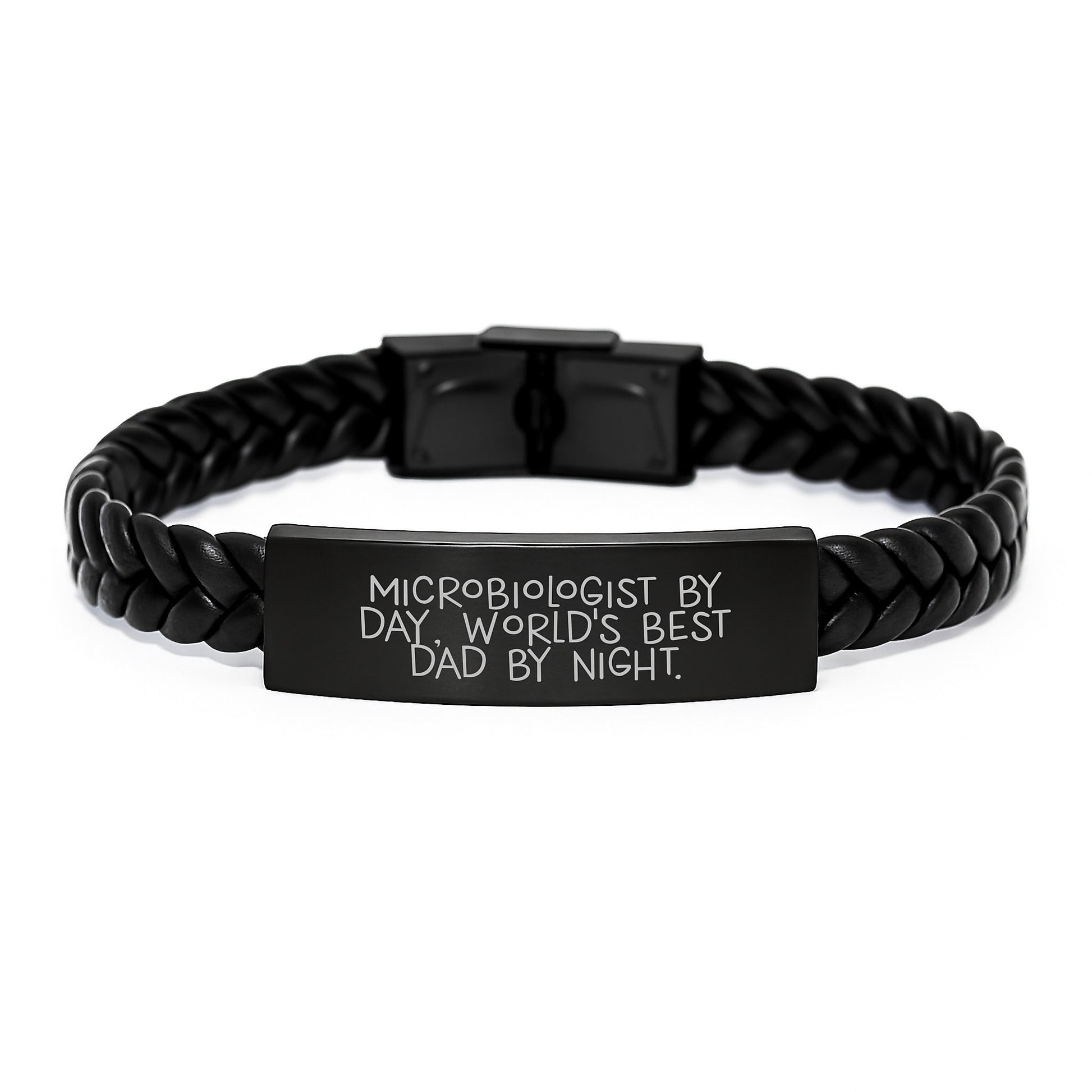 Funny Microbiologist Interlaced Leather Bracelet Gifts for Microbiologist by Day World's Best Dad by Night Valentine's Unique Gift from Husband to Wife - Image 1