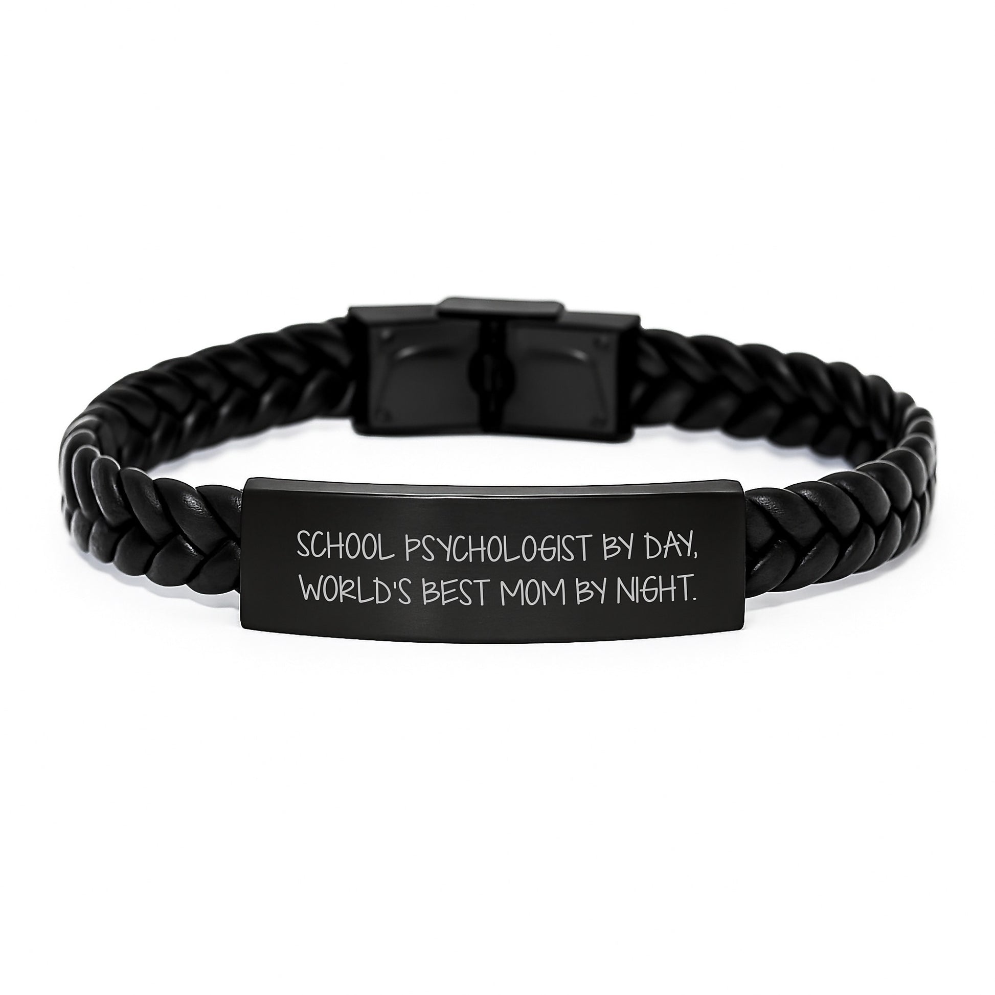 Funny School Psychologist Gifts from Mom - Interlaced Leather Bracelet for Birthday - Image 1