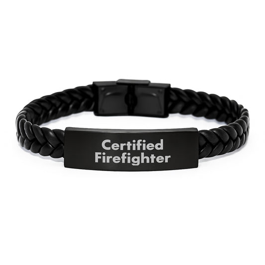 Firefighter Gifts, Inspirational Certified Firefighter Quote Interlaced Leather Bracelet, Gifts from Men to Firefighter Friends on Graduation, Unique Firefighter Accessories for Firefighter Women - Image 1
