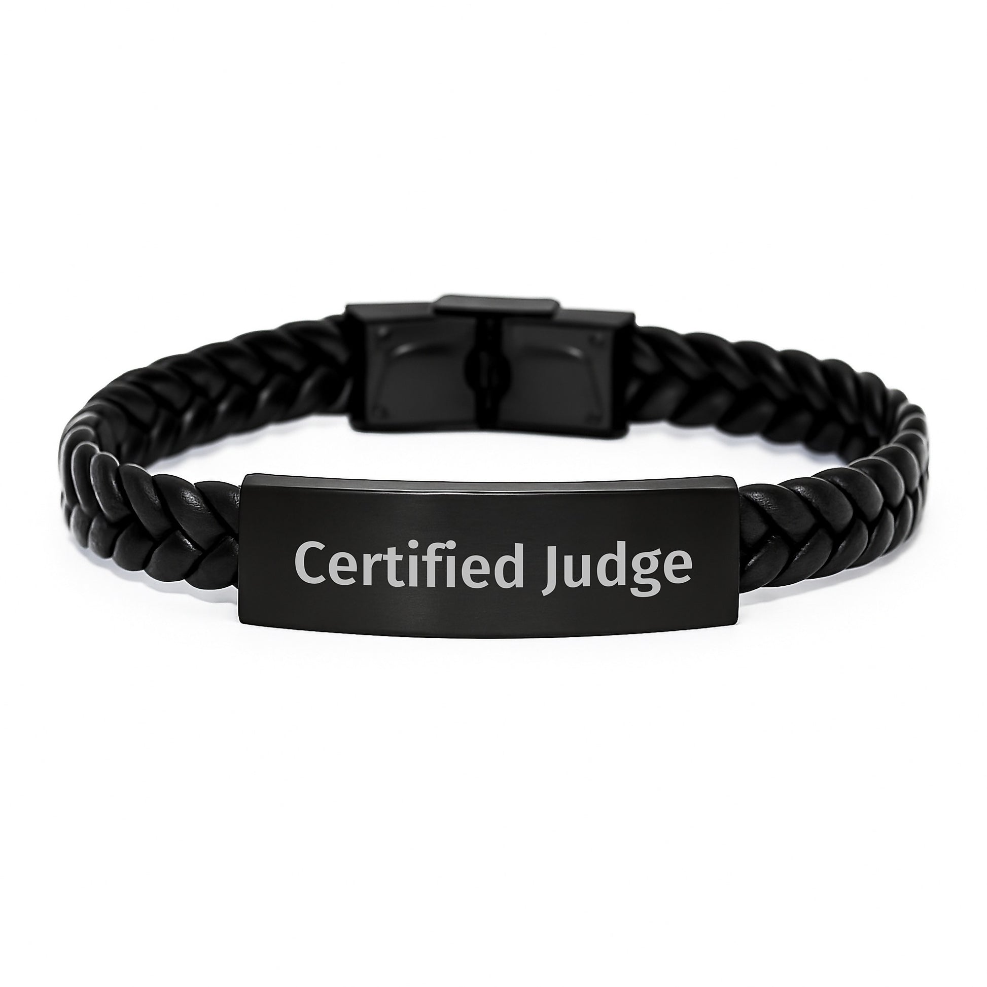 Judge's Quote Interlaced Leather Birthday Unique Gift for Men from Friends, Inspirational Funny Quote on Stainless Steel and PU Leather Interlaced Leather Bracelet - Image 1
