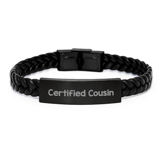 Funny Cousin Gifts for Men and Women, Interlaced Leather Bracelet with Certified Cousin Quote, Unique Christmas Unique Gifts from Men to Cousin - Image 1