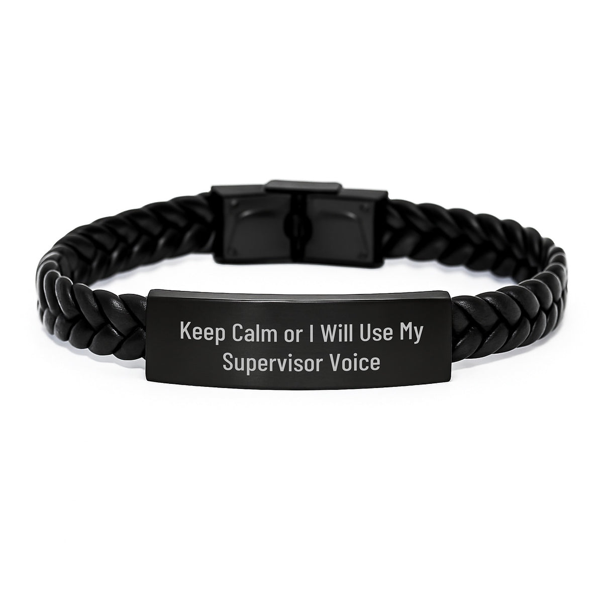 Funny Supervisor Gifts from Men - Keep Calm Or I Will Use My Supervisor Voice Interlaced Leather Bracelet for Dad on Father's Day - Image 1