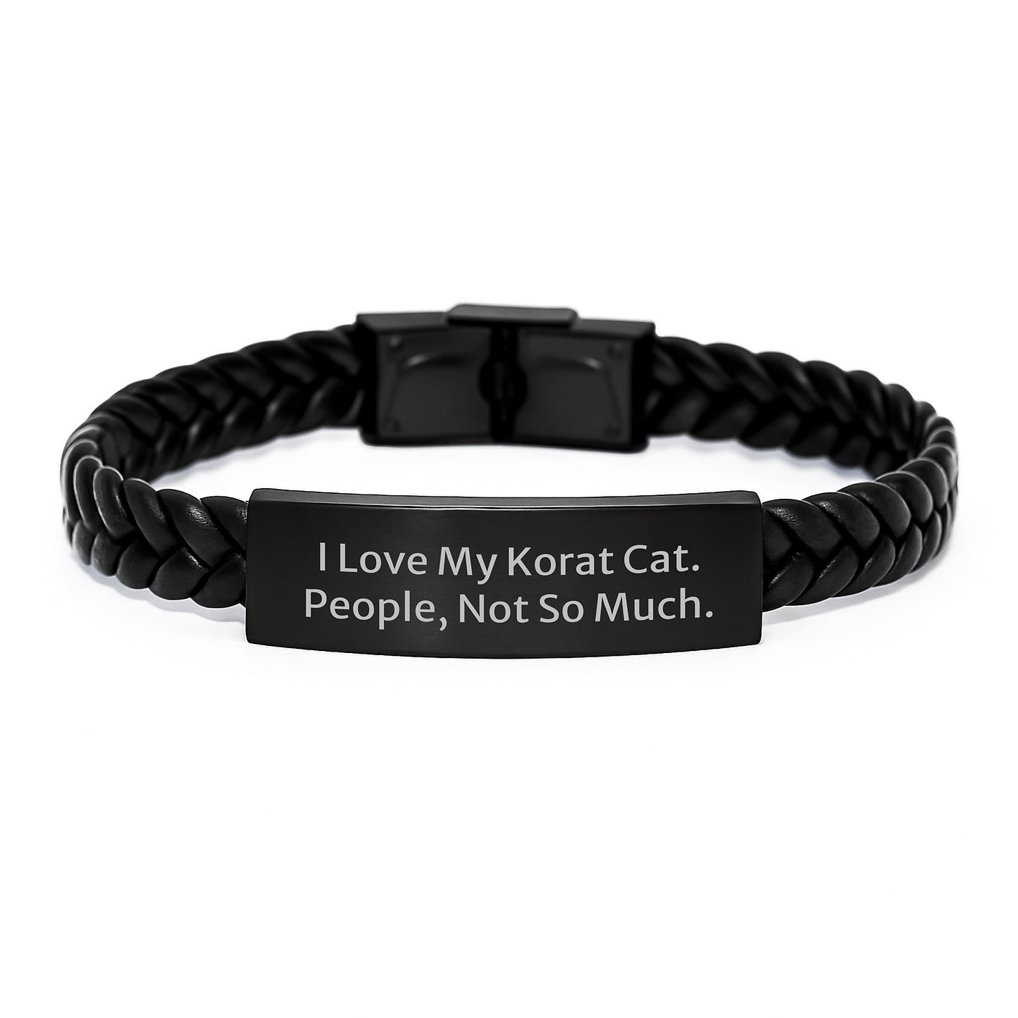 'I Love My Korat Cat. People, Not So Much.' Korat Cat Lover's Interlaced Leather Bracelet Gifts for Women, Funny Quote Birthday Unique Gifts from Friends - Image 1