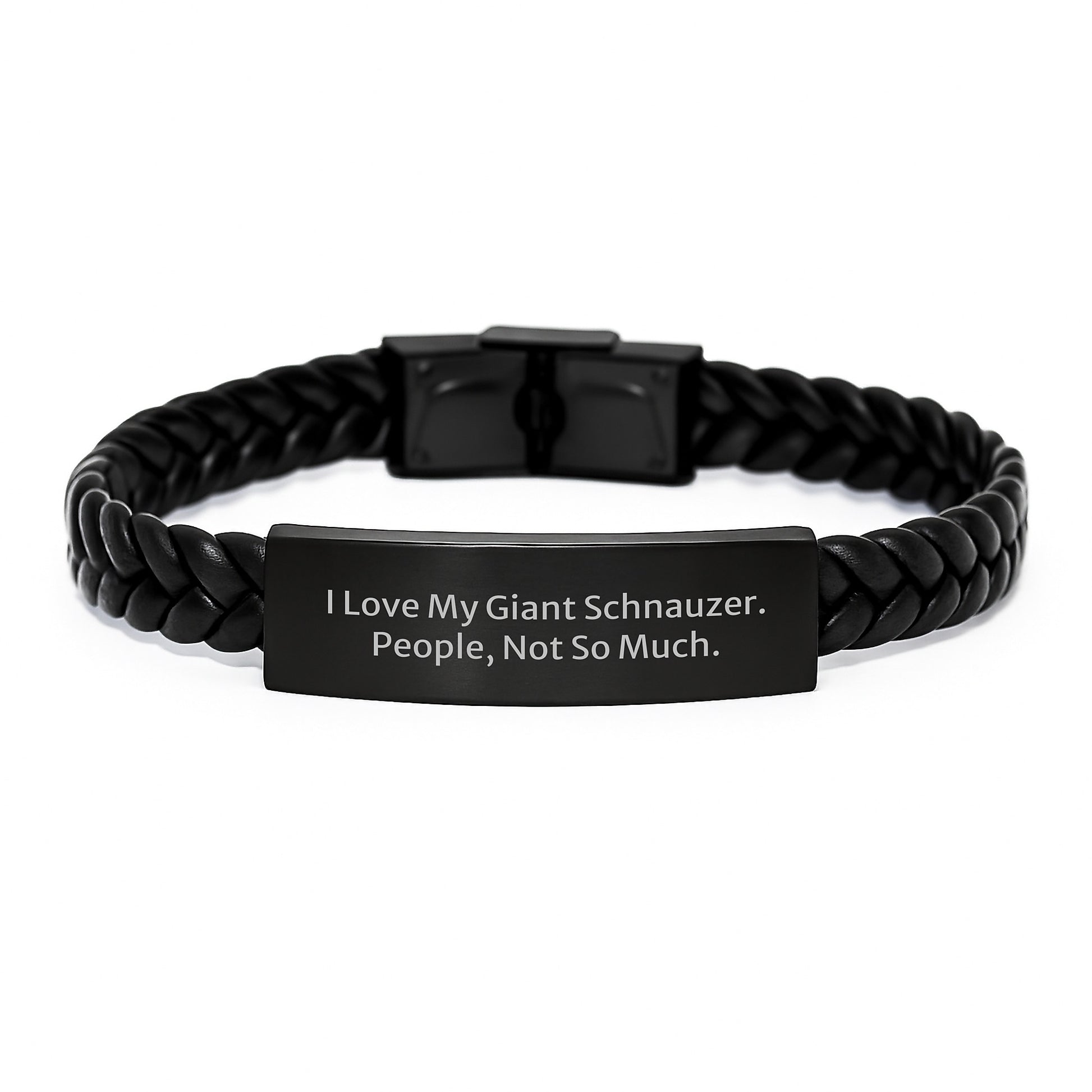 Giant Schnauzer Dog Valentine's Unique Gifts from Men to Their Furry Friends' Owners I Love My Giant Schnauzer People Not So Much Interlaced Leather Bracelet - Image 1