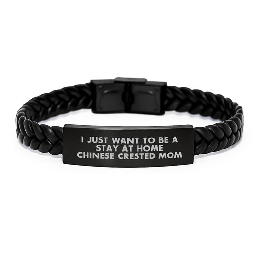 Funny Chinese Crested Dog Mom Gifts - Interlaced Leather Bracelet for Christmas Unique Gifts from Mom to Chinese Crested Dog Lover - Image 1