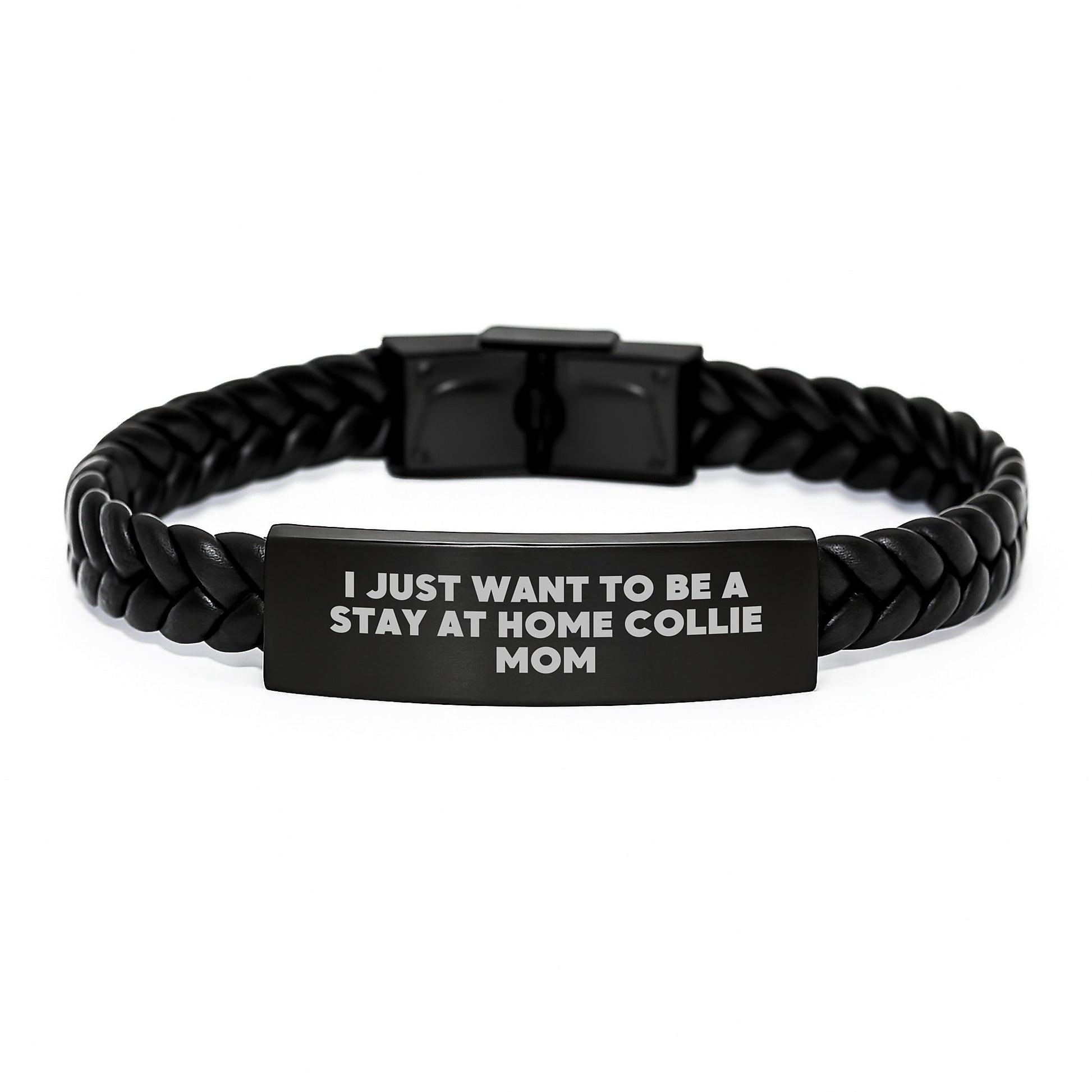 Funny Collie Dog Mom Gifts from Mom to Daughter for Valentine's Unique Interlaced Leather Bracelet - Image 1
