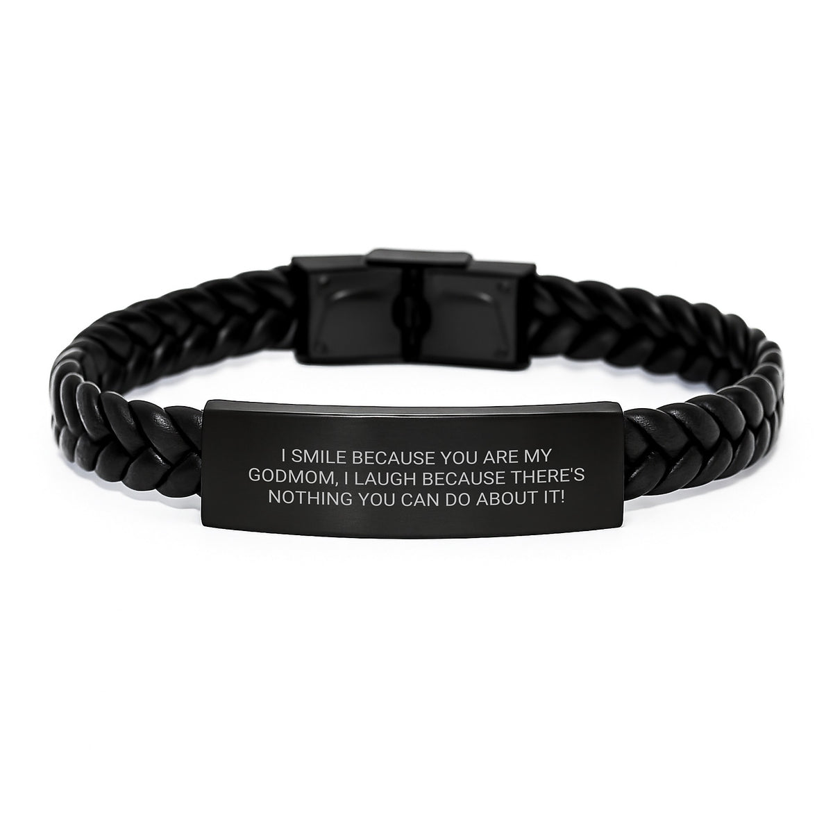 Funny Godmom Quotes Interlaced Leather Bracelet, Gifts from Men to Godmom, Unique Mother's Day Unique Gifts for Godmom, I Smile Because You Are My Godmom, Durable Stainless Steel - Image 1