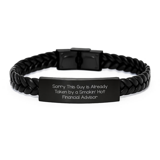 Funny Financial Advisor Gifts from Friends, Sorry This Guy Is Already Taken Interlaced Leather Bracelet for Graduation, Men Women Coworkers - Image 1