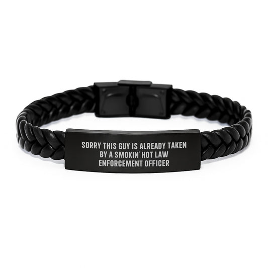 Funny Law Enforcement Officer Gifts for Men, Unique Interlaced Leather Bracelet for Christmas Unique Gifts from Men to Law Enforcement Officer - Image 1