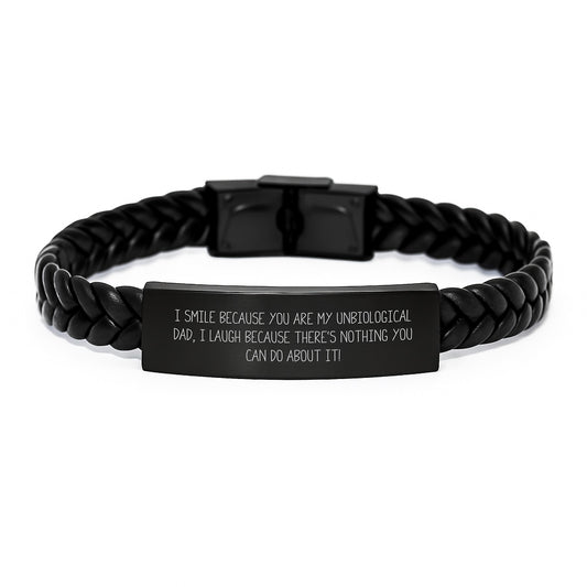 Funny Unbiological Dad Gifts, Unique Interlaced Leather Bracelet for Unbiological Dad, Inspirational for Graduation - Gifts from Family - Image 1