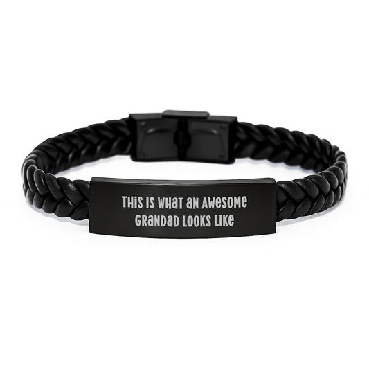 Funny Grandad Gifts from Men to Grandad, This Is What An Awesome Grandad Looks Like Interlaced Leather Bracelet for Grandad, Christmas Unique Gifts for Grandad - Image 1
