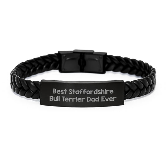 Funny Staffordshire Bull Terrier Dog Gifts for Best Dad Ever - Interlaced Leather Bracelet with Stainless Steel from Men - Image 1