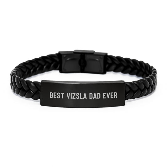 Funny Vizsla Dog Gifts for Men, Interlaced Leather Bracelet with Engraved Stainless Steel, Valentine's Unique Gifts from Dad - Image 1