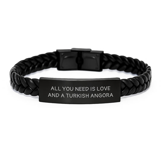 Turkish Angora Cat Lover Gifts from Friends to Family - Unique Interlaced Leather Bracelet for Birthday Wishes, Inspirational Quote - All You Need Is Love And A Turkish Angora - Image 1