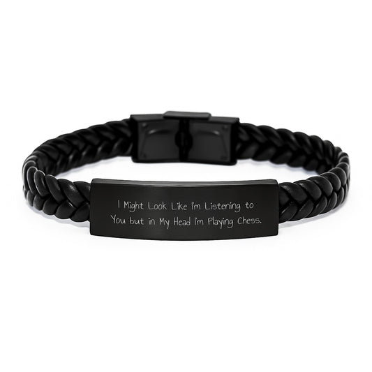 Funny Chess Gifts from Men to Friends - Interlaced Leather Bracelet with Quote - Birthday Unique Gifts for Men - Image 1