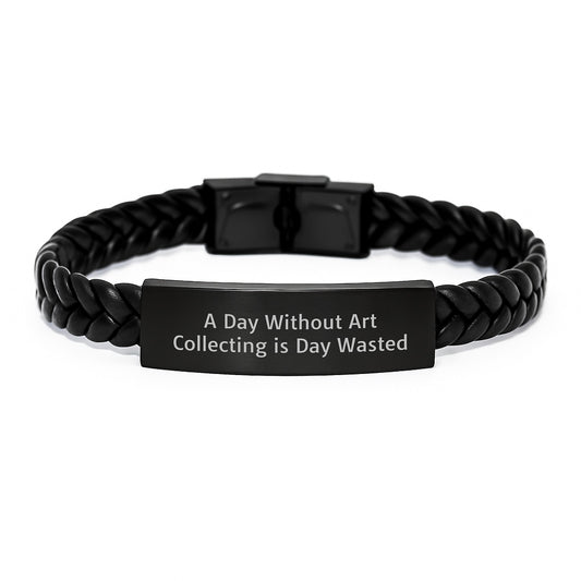Art Collecting Enthusiasts' Delight, Interlaced Leather Bracelet, Gifts for Art Collecting Lovers, Funny Quote, Birthday Unique Gifts from Friends - Image 1