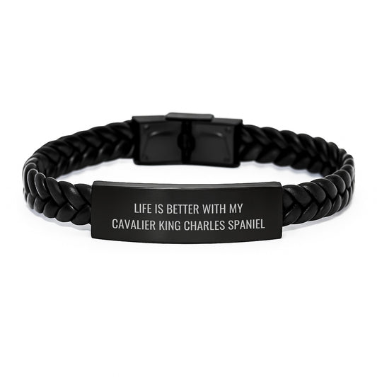 Life Is Better With My Cavalier King Charles Spaniel - Birthday Unique Gift for Friends, Family, or Coworkers - Interlaced Leather Bracelet from Men, Women, Family, or Coworkers - Image 1