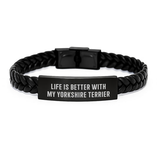 Yorkshire Terrier Dog Engraved Quote Interlaced Leather Bracelet Gifts for Men Women Friends Valentine's Unique - Image 1