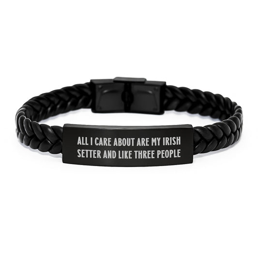 Irish Setter Dog Lovers' Funny Quote Interlaced Leather Bracel Gift for Him or Her Birthday from Friends - Image 1