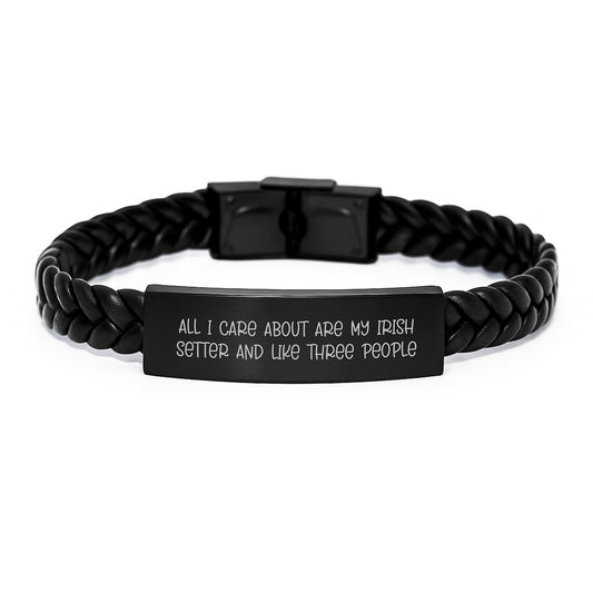 Funny Irish Setter Dog Lover Gifts from Friends for Birthday, Interlaced Leather Wristband for Men and Women - Image 1