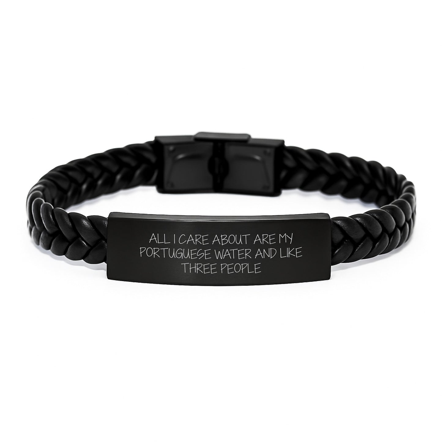 Funny Portuguese Water Dog Gifts for Birthday - Interlaced Leather Bracelet from Friends, 'All I Care About Are My Portuguese Water And Like Three People' Quote - Image 1