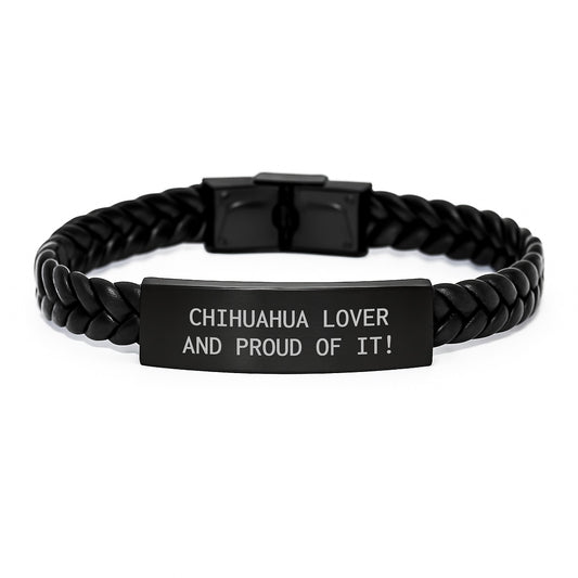 Chihuahua Dog Lover Gifts from Friends to Family - Interlaced Leather Birthday Unique Gifts with Chihuahua Lover And Proud Of It! Quote - Image 1
