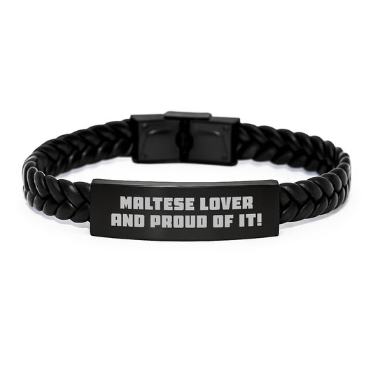 Maltese Dog Lover Gifts from Friends - Interlaced Leather Birthday Present for Maltese Dog - Image 1