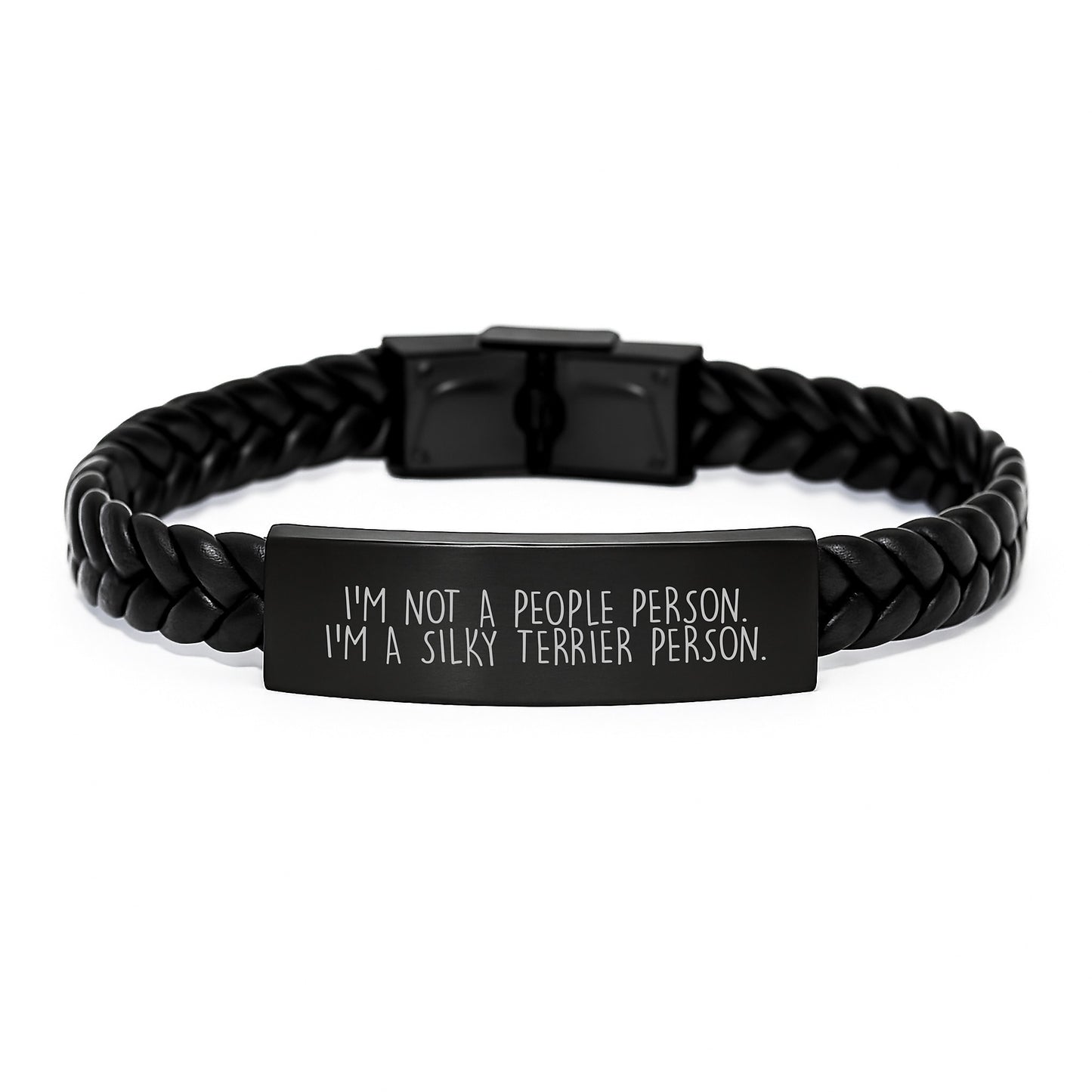 Funny Silky Terrier Dog Gifts - I'm Not A People Person. I'm A Silky Terrier Person. Interlaced Leather Bracelet for Birthday - Gifts from Friends or Family - Image 1