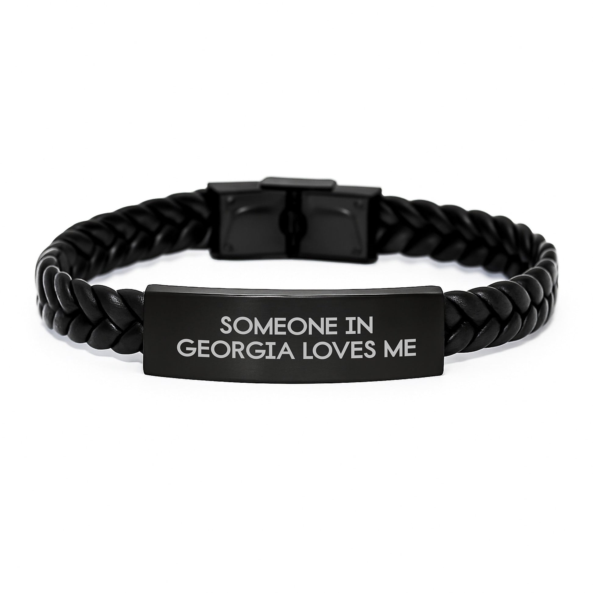 Someone In Georgia Loves Me Funny Interlaced Leather Bracelet Gifts for Men from Family - Image 1